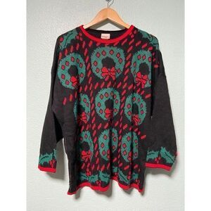 Holiday Time Vintage Women's Wreath‎ Black Sweater 18W/20W